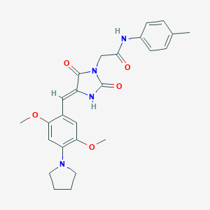 molecular formula C25H28N4O5 B313080 2-{(4Z)-4-[2,5-dimethoxy-4-(pyrrolidin-1-yl)benzylidene]-2,5-dioxoimidazolidin-1-yl}-N-(4-methylphenyl)acetamide 