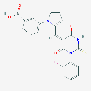 molecular formula C22H14FN3O4S B313083 3-(2-{(E)-[1-(2-fluorophenyl)-4,6-dioxo-2-thioxotetrahydropyrimidin-5(2H)-ylidene]methyl}-1H-pyrrol-1-yl)benzoic acid 