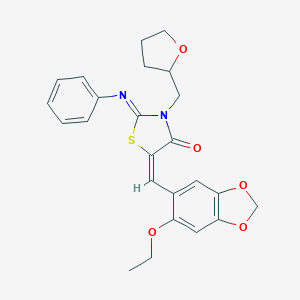 (2Z,5E)-5-[(6-ethoxy-1,3-benzodioxol-5-yl)methylidene]-2-(phenylimino)-3-(tetrahydrofuran-2-ylmethyl)-1,3-thiazolidin-4-one
