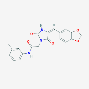 molecular formula C20H17N3O5 B313086 2-[(4E)-4-(1,3-benzodioxol-5-ylmethylidene)-2,5-dioxoimidazolidin-1-yl]-N-(3-methylphenyl)acetamide 
