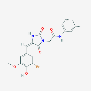 molecular formula C20H18BrN3O5 B313091 2-[(4E)-4-(3-bromo-4-hydroxy-5-methoxybenzylidene)-2,5-dioxoimidazolidin-1-yl]-N-(3-methylphenyl)acetamide 