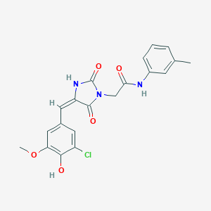 molecular formula C20H18ClN3O5 B313106 2-[(4E)-4-(3-chloro-4-hydroxy-5-methoxybenzylidene)-2,5-dioxoimidazolidin-1-yl]-N-(3-methylphenyl)acetamide 