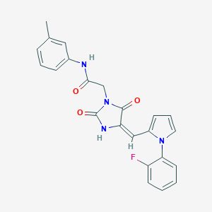 molecular formula C23H19FN4O3 B313109 2-(4-{[1-(2-fluorophenyl)-1H-pyrrol-2-yl]methylene}-2,5-dioxo-1-imidazolidinyl)-N-(3-methylphenyl)acetamide 