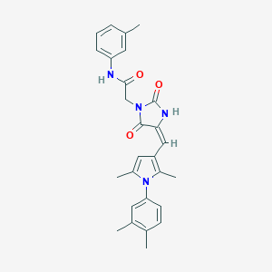 molecular formula C27H28N4O3 B313120 2-[(4E)-4-{[1-(3,4-dimethylphenyl)-2,5-dimethyl-1H-pyrrol-3-yl]methylidene}-2,5-dioxoimidazolidin-1-yl]-N-(3-methylphenyl)acetamide 