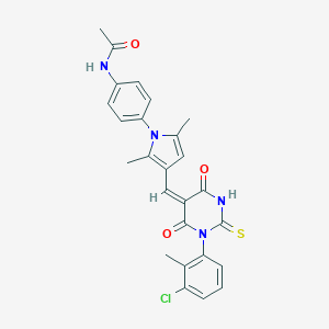 molecular formula C26H23ClN4O3S B313127 N-[4-(3-{(E)-[1-(3-chloro-2-methylphenyl)-4,6-dioxo-2-thioxotetrahydropyrimidin-5(2H)-ylidene]methyl}-2,5-dimethyl-1H-pyrrol-1-yl)phenyl]acetamide 