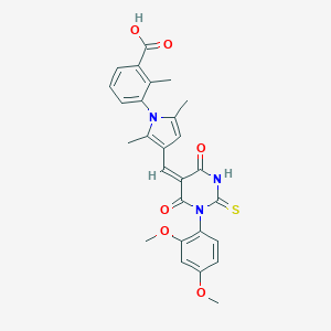 molecular formula C27H25N3O6S B313128 3-(3-{(E)-[1-(2,4-dimethoxyphenyl)-4,6-dioxo-2-thioxotetrahydropyrimidin-5(2H)-ylidene]methyl}-2,5-dimethyl-1H-pyrrol-1-yl)-2-methylbenzoic acid 