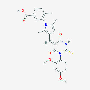 3-(3-{(E)-[1-(2,4-dimethoxyphenyl)-4,6-dioxo-2-thioxotetrahydropyrimidin-5(2H)-ylidene]methyl}-2,5-dimethyl-1H-pyrrol-1-yl)-4-methylbenzoic acid