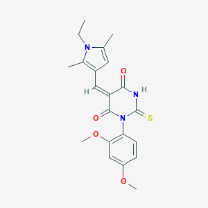 molecular formula C21H23N3O4S B313130 1-(2,4-dimethoxyphenyl)-5-[(1-ethyl-2,5-dimethyl-1H-pyrrol-3-yl)methylene]-2-thioxodihydro-4,6(1H,5H)-pyrimidinedione 