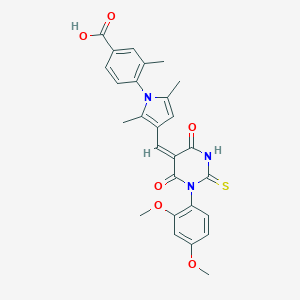 molecular formula C27H25N3O6S B313131 4-(3-{(E)-[1-(2,4-dimethoxyphenyl)-4,6-dioxo-2-thioxotetrahydropyrimidin-5(2H)-ylidene]methyl}-2,5-dimethyl-1H-pyrrol-1-yl)-3-methylbenzoic acid 