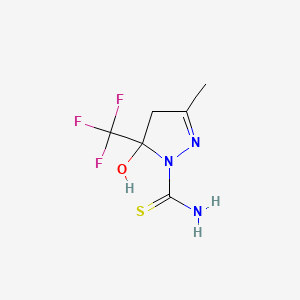 molecular formula C6H8F3N3OS B3131337 5-hydroxy-3-methyl-5-(trifluoromethyl)-4,5-dihydro-1H-pyrazole-1-carbothioamide CAS No. 35179-63-6