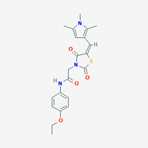 molecular formula C21H23N3O4S B313140 2-{(5E)-2,4-dioxo-5-[(1,2,5-trimethyl-1H-pyrrol-3-yl)methylidene]-1,3-thiazolidin-3-yl}-N-(4-ethoxyphenyl)acetamide 