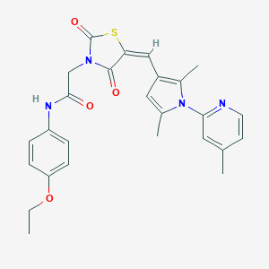molecular formula C26H26N4O4S B313143 2-(5-{[2,5-dimethyl-1-(4-methyl-2-pyridinyl)-1H-pyrrol-3-yl]methylene}-2,4-dioxo-1,3-thiazolidin-3-yl)-N-(4-ethoxyphenyl)acetamide 