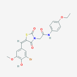 molecular formula C21H19BrN2O6S B313145 2-[5-(3-bromo-4-hydroxy-5-methoxybenzylidene)-2,4-dioxo-1,3-thiazolidin-3-yl]-N-(4-ethoxyphenyl)acetamide 