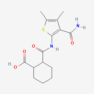 molecular formula C15H20N2O4S B3131462 2-({[3-(Aminocarbonyl)-4,5-dimethyl-2-thienyl]amino}carbonyl)cyclohexanecarboxylic acid CAS No. 354546-35-3