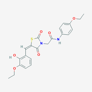 molecular formula C22H22N2O6S B313152 2-[5-(3-ethoxy-2-hydroxybenzylidene)-2,4-dioxo-1,3-thiazolidin-3-yl]-N-(4-ethoxyphenyl)acetamide 