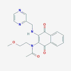 molecular formula C20H20N4O4 B3131529 N-(1,4-dioxo-3-(pyrazin-2-ylmethylamino)-1,4-dihydronaphthalen-2-yl)-N-(2-methoxyethyl)acetamide CAS No. 355405-02-6