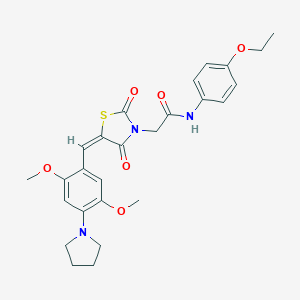 molecular formula C26H29N3O6S B313154 2-{5-[2,5-dimethoxy-4-(1-pyrrolidinyl)benzylidene]-2,4-dioxo-1,3-thiazolidin-3-yl}-N-(4-ethoxyphenyl)acetamide 