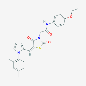 molecular formula C26H25N3O4S B313155 2-(5-{[1-(2,4-dimethylphenyl)-1H-pyrrol-2-yl]methylene}-2,4-dioxo-1,3-thiazolidin-3-yl)-N-(4-ethoxyphenyl)acetamide 