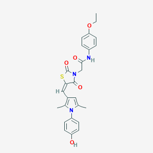 molecular formula C26H25N3O5S B313159 N-(4-ethoxyphenyl)-2-(5-{[1-(4-hydroxyphenyl)-2,5-dimethyl-1H-pyrrol-3-yl]methylene}-2,4-dioxo-1,3-thiazolidin-3-yl)acetamide 