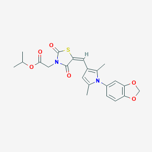 molecular formula C22H22N2O6S B313162 isopropyl (5-{[1-(1,3-benzodioxol-5-yl)-2,5-dimethyl-1H-pyrrol-3-yl]methylene}-2,4-dioxo-1,3-thiazolidin-3-yl)acetate 