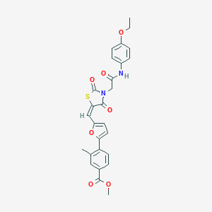 molecular formula C27H24N2O7S B313178 Methyl 4-[5-({3-[2-(4-ethoxyanilino)-2-oxoethyl]-2,4-dioxo-1,3-thiazolidin-5-ylidene}methyl)-2-furyl]-3-methylbenzoate 