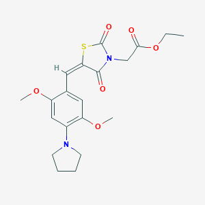 molecular formula C20H24N2O6S B313184 ethyl {(5E)-5-[2,5-dimethoxy-4-(pyrrolidin-1-yl)benzylidene]-2,4-dioxo-1,3-thiazolidin-3-yl}acetate 