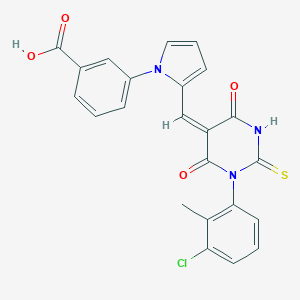 molecular formula C23H16ClN3O4S B313188 3-(2-{(E)-[1-(3-chloro-2-methylphenyl)-4,6-dioxo-2-thioxotetrahydropyrimidin-5(2H)-ylidene]methyl}-1H-pyrrol-1-yl)benzoic acid 
