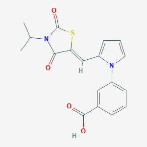 molecular formula C18H16N2O4S B313190 3-[2-[(Z)-(2,4-dioxo-3-propan-2-yl-1,3-thiazolidin-5-ylidene)methyl]pyrrol-1-yl]benzoic acid 