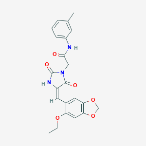 molecular formula C22H21N3O6 B313192 2-{4-[(6-ethoxy-1,3-benzodioxol-5-yl)methylene]-2,5-dioxo-1-imidazolidinyl}-N-(3-methylphenyl)acetamide 
