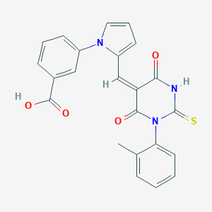 molecular formula C23H17N3O4S B313193 3-{2-[(1-(2-methylphenyl)-4,6-dioxo-2-thioxotetrahydro-5(2H)-pyrimidinylidene)methyl]-1H-pyrrol-1-yl}benzoic acid 