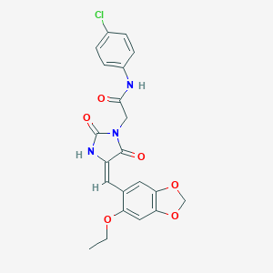 molecular formula C21H18ClN3O6 B313195 N-(4-chlorophenyl)-2-{4-[(6-ethoxy-1,3-benzodioxol-5-yl)methylene]-2,5-dioxo-1-imidazolidinyl}acetamide 