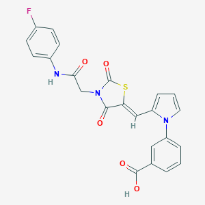 molecular formula C23H16FN3O5S B313197 3-{2-[(Z)-(3-{2-[(4-fluorophenyl)amino]-2-oxoethyl}-2,4-dioxo-1,3-thiazolidin-5-ylidene)methyl]-1H-pyrrol-1-yl}benzoic acid 