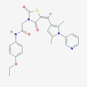 molecular formula C25H24N4O4S B313200 2-(5-{[2,5-dimethyl-1-(3-pyridinyl)-1H-pyrrol-3-yl]methylene}-2,4-dioxo-1,3-thiazolidin-3-yl)-N-(4-ethoxyphenyl)acetamide 