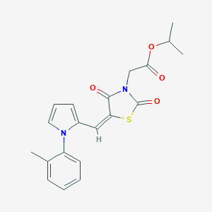 molecular formula C20H20N2O4S B313201 propan-2-yl [(5E)-5-{[1-(2-methylphenyl)-1H-pyrrol-2-yl]methylidene}-2,4-dioxo-1,3-thiazolidin-3-yl]acetate 