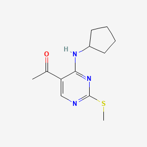 molecular formula C12H17N3OS B3132025 1-(4-Cyclopentylamino-2-methylsulfanyl-pyrimidin-5-yl)-ethanone CAS No. 362656-11-9