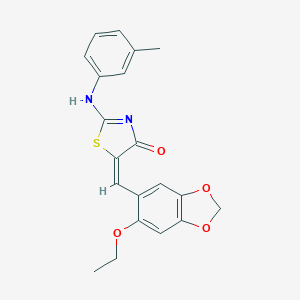 (5E)-5-[(6-ethoxy-1,3-benzodioxol-5-yl)methylidene]-2-(3-methylanilino)-1,3-thiazol-4-one