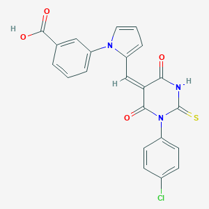 molecular formula C22H14ClN3O4S B313211 3-(2-{(E)-[1-(4-chlorophenyl)-4,6-dioxo-2-thioxotetrahydropyrimidin-5(2H)-ylidene]methyl}-1H-pyrrol-1-yl)benzoic acid 