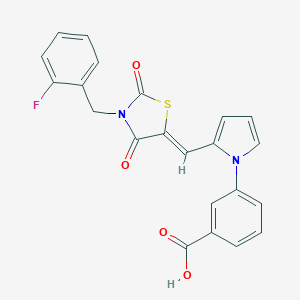 molecular formula C22H15FN2O4S B313212 3-(2-{[3-(2-fluorobenzyl)-2,4-dioxo-1,3-thiazolidin-5-ylidene]methyl}-1H-pyrrol-1-yl)benzoic acid 