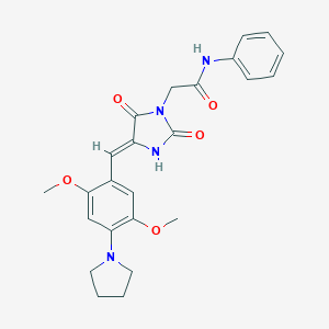molecular formula C24H26N4O5 B313213 2-{4-[2,5-dimethoxy-4-(1-pyrrolidinyl)benzylidene]-2,5-dioxo-1-imidazolidinyl}-N-phenylacetamide 