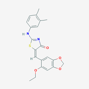 molecular formula C21H20N2O4S B313218 (5E)-2-(3,4-dimethylanilino)-5-[(6-ethoxy-1,3-benzodioxol-5-yl)methylidene]-1,3-thiazol-4-one 
