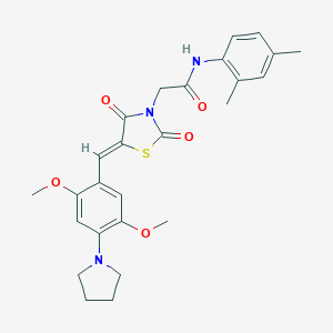 molecular formula C26H29N3O5S B313223 2-{5-[2,5-dimethoxy-4-(1-pyrrolidinyl)benzylidene]-2,4-dioxo-1,3-thiazolidin-3-yl}-N-(2,4-dimethylphenyl)acetamide 