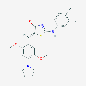 molecular formula C24H27N3O3S B313224 (5Z)-5-[(2,5-dimethoxy-4-pyrrolidin-1-ylphenyl)methylidene]-2-(3,4-dimethylanilino)-1,3-thiazol-4-one 
