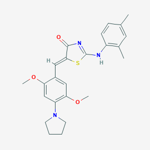molecular formula C24H27N3O3S B313233 (5Z)-5-[(2,5-dimethoxy-4-pyrrolidin-1-ylphenyl)methylidene]-2-(2,4-dimethylanilino)-1,3-thiazol-4-one 