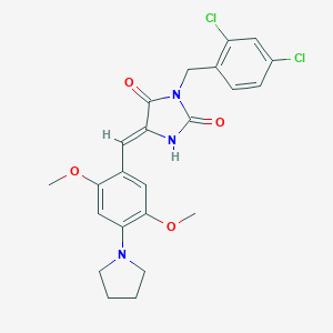 molecular formula C23H23Cl2N3O4 B313234 3-(2,4-Dichlorobenzyl)-5-[2,5-dimethoxy-4-(1-pyrrolidinyl)benzylidene]-2,4-imidazolidinedione 