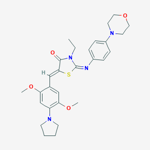 molecular formula C28H34N4O4S B313242 (2Z,5Z)-5-[2,5-dimethoxy-4-(pyrrolidin-1-yl)benzylidene]-3-ethyl-2-{[4-(morpholin-4-yl)phenyl]imino}-1,3-thiazolidin-4-one 