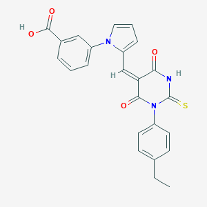 molecular formula C24H19N3O4S B313245 3-{2-[(1-(4-ethylphenyl)-4,6-dioxo-2-thioxotetrahydro-5(2H)-pyrimidinylidene)methyl]-1H-pyrrol-1-yl}benzoic acid 