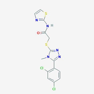 molecular formula C14H11Cl2N5OS2 B313247 2-{[5-(2,4-dichlorophenyl)-4-methyl-4H-1,2,4-triazol-3-yl]sulfanyl}-N-(1,3-thiazol-2-yl)acetamide 