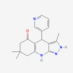 molecular formula C18H20N4O B3132522 3,7,7-三甲基-4-(3-吡啶基)-2,4,6,7,8,9-六氢-5H-吡唑并[3,4-b]喹啉-5-酮 CAS No. 370588-29-7