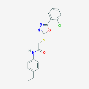 molecular formula C18H16ClN3O2S B313253 2-{[5-(2-chlorophenyl)-1,3,4-oxadiazol-2-yl]sulfanyl}-N-(4-ethylphenyl)acetamide 