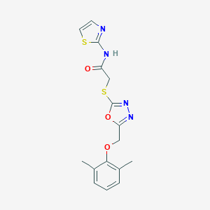 molecular formula C16H16N4O3S2 B313255 2-({5-[(2,6-dimethylphenoxy)methyl]-1,3,4-oxadiazol-2-yl}sulfanyl)-N-(1,3-thiazol-2-yl)acetamide 